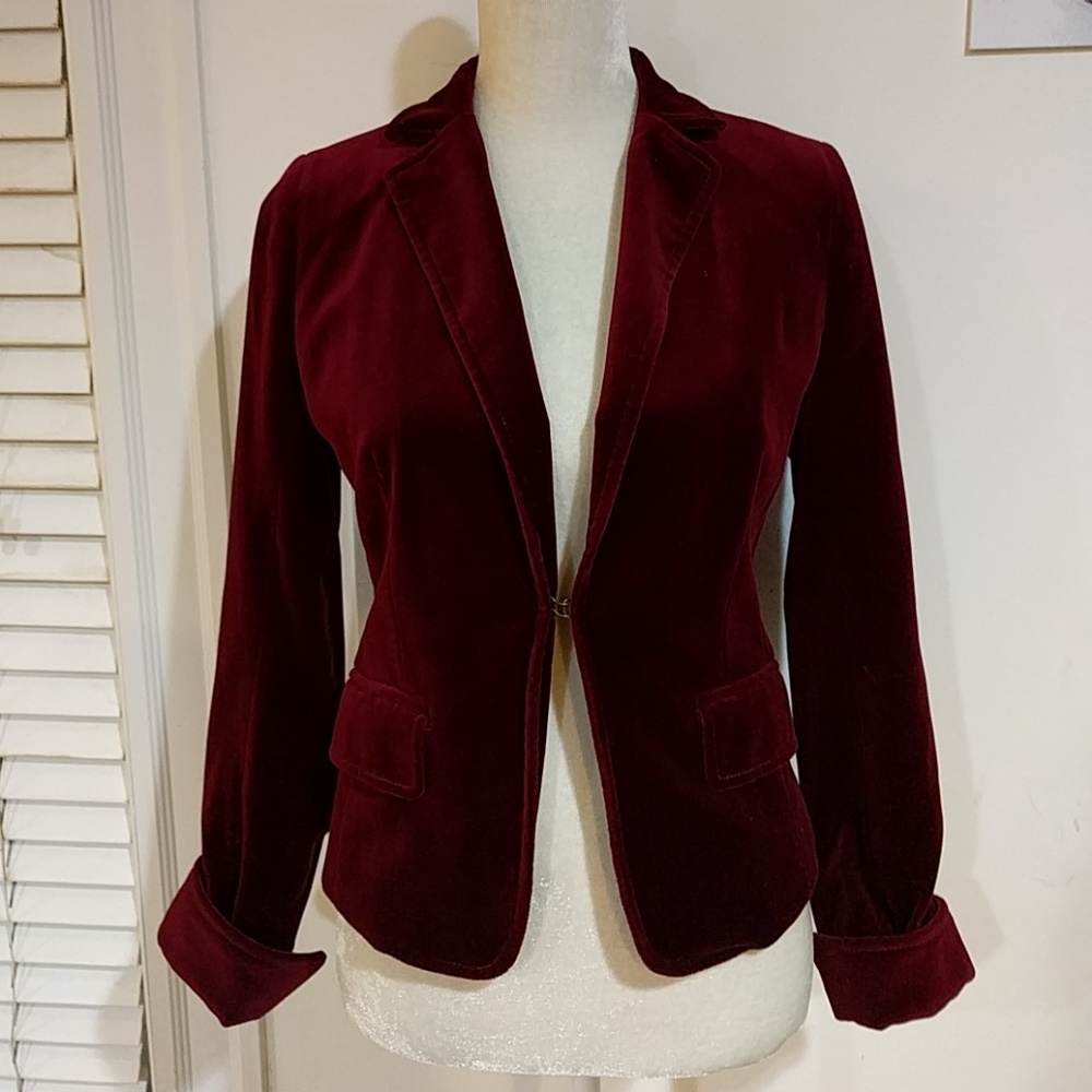 J Crew Dark Red Cotton Velvet Burgundy Blazer - Picture 4 of 8